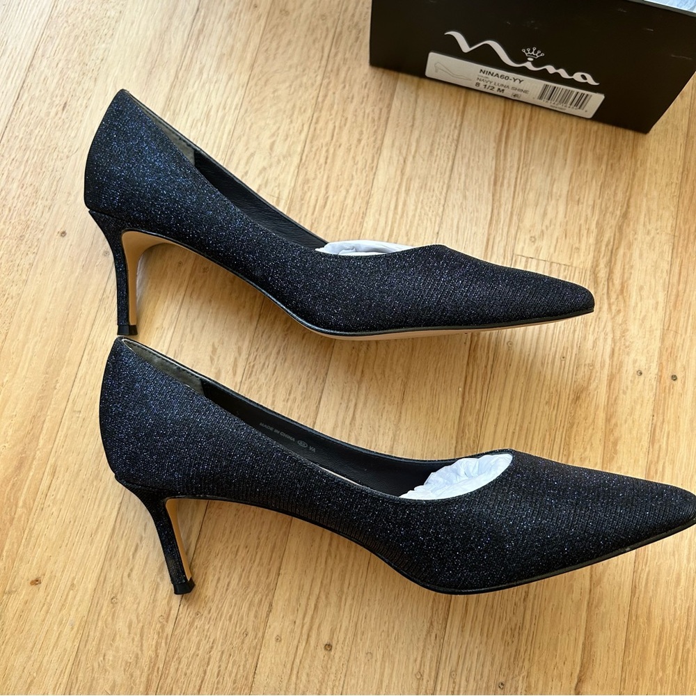 Nina Nina60 pointed toe navy sparkly pump
